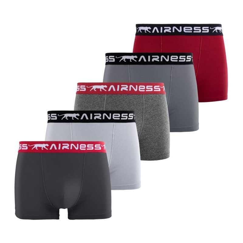 Lot de 5 Boxers homme Coton Noir/Rouge/Gris Uni - Airness