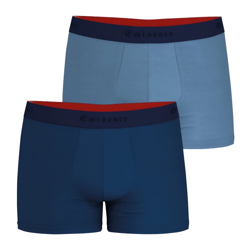 Lot de 2 Boxers homme Coton Bleu pétrole/Bleu clair/Rouge Uni - Eminence