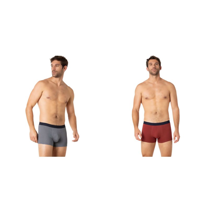 Lot de 2 Boxers homme Coton Rouge brique/Bleu marine/Blanc Uni - Eminence