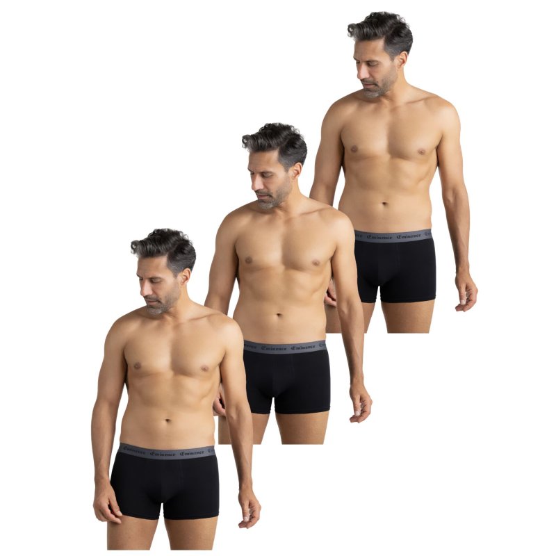 Lot de 3 Boxers homme Coton Noir/Gris Uni - Eminence