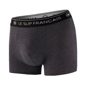 Boxer homme Coton Gris foncé chiné/Noir/Blanc Uni - Le Slip Francais