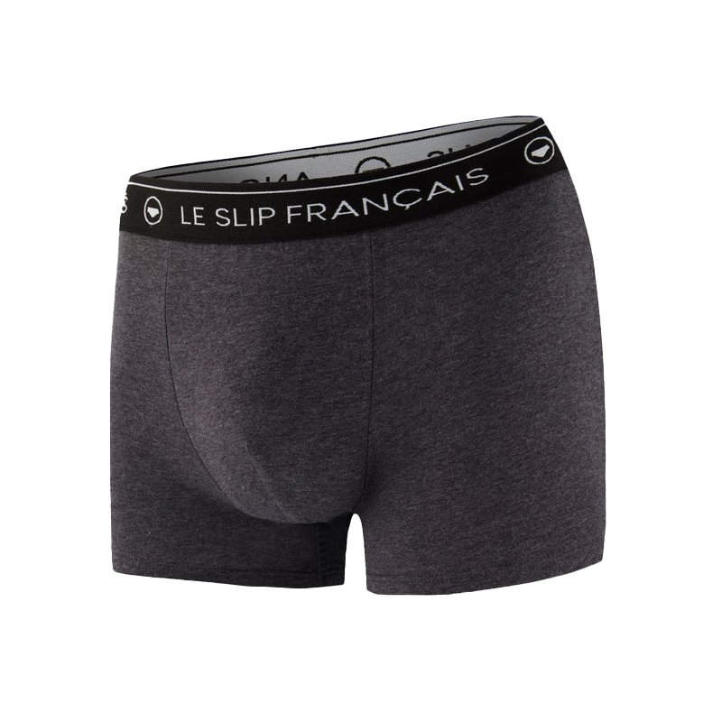 Boxer homme Coton Gris foncé chiné/Noir/Blanc Uni - Le Slip Francais