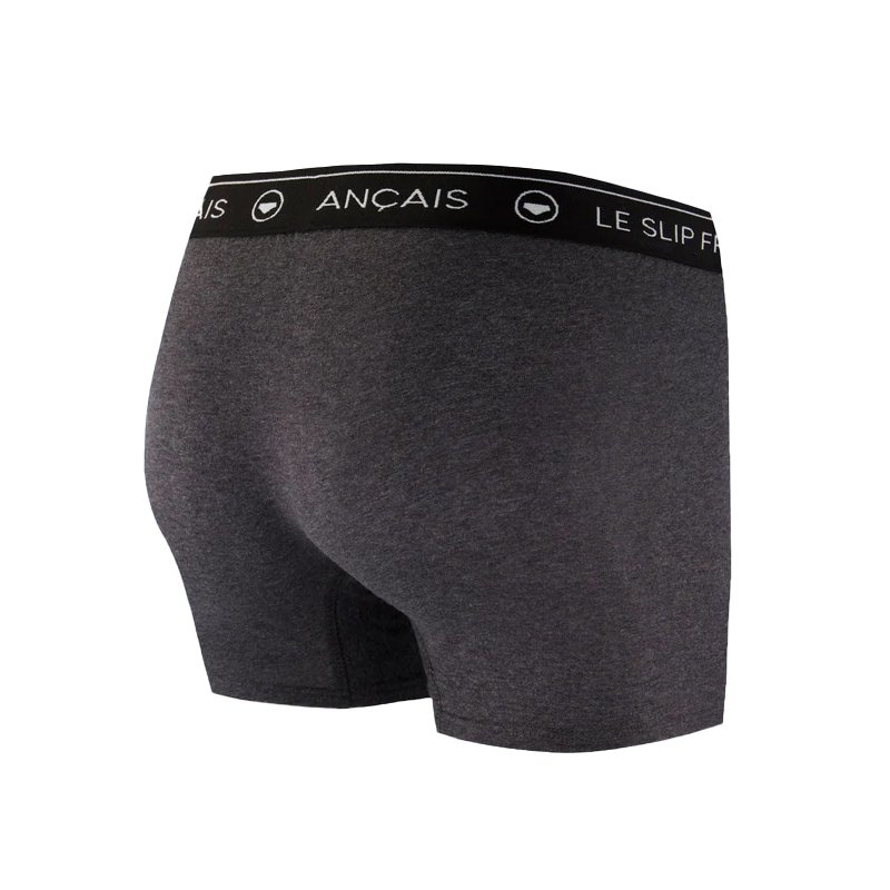 Boxer homme Coton Gris foncé chiné/Noir/Blanc Uni - Le Slip Francais
