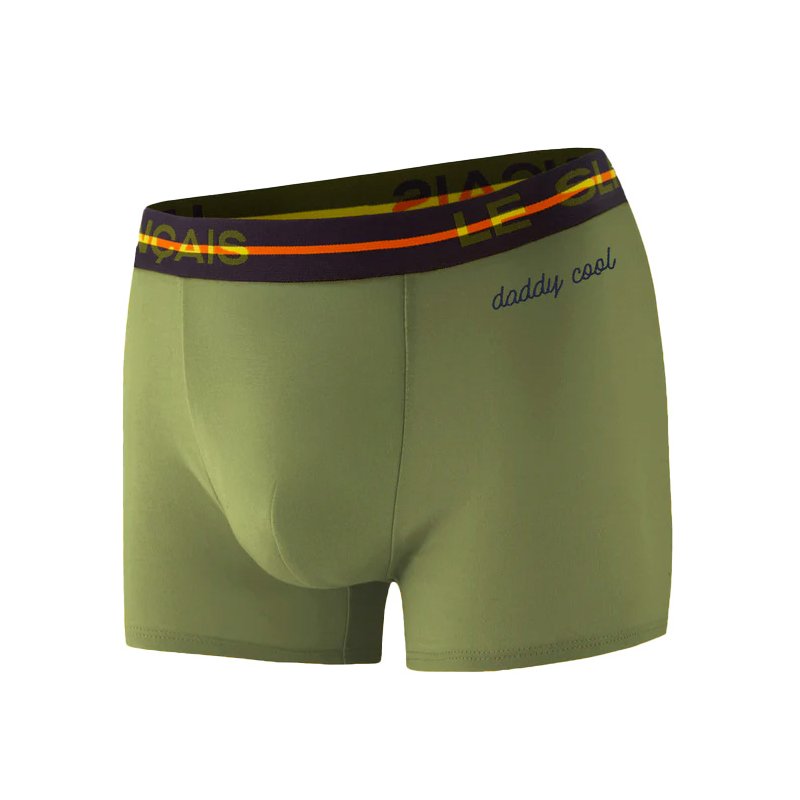 Boxer homme Coton Kaki clair/Noir/Orange Uni - Le Slip Francais