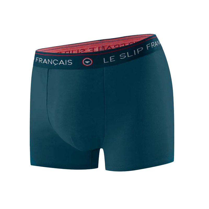Boxer homme Coton Bleu pétrole/Rouge/Blanc Uni - Le Slip Francais