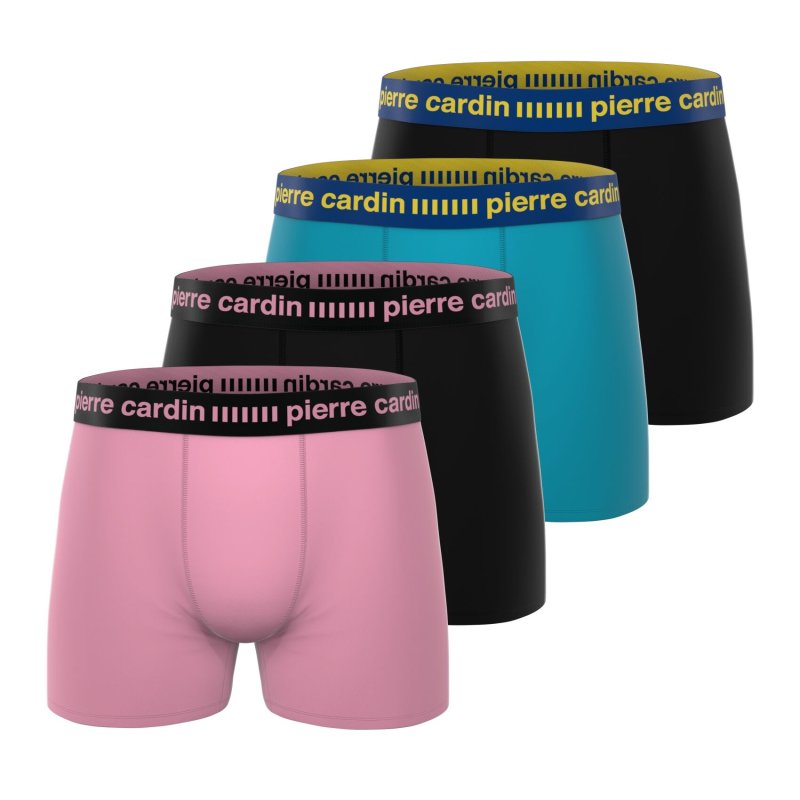 Lot de 4 Boxers homme Polyester Rose/Noir/Turquoise/Jaune/Bleu foncé Uni - Pierrecardin