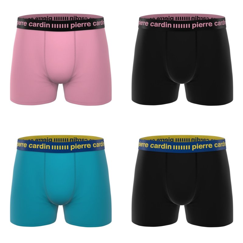 Lot de 4 Boxers homme Polyester Rose/Noir/Turquoise/Jaune/Bleu foncé Uni - Pierrecardin