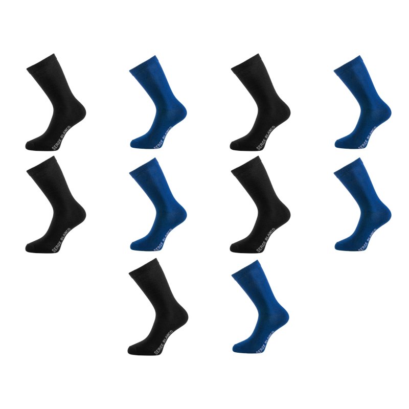 Lot de 10 Paires de Chaussettes homme Ville Casual, Mode Noir/Bleu foncé Uni - Serge Blanco