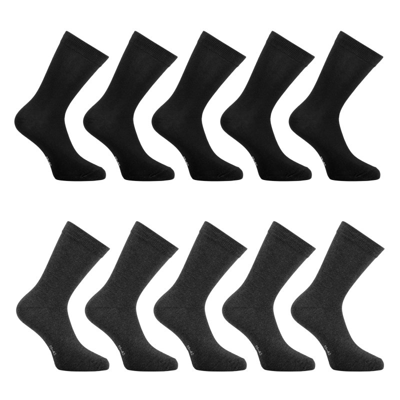 Lot de 10 Paires de Chaussettes homme Ville Casual, Mode Noir/Gris anthracite chiné Uni - Serge Blanco