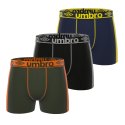 Lot de 3 Boxers homme Polyamide Kaki/Orange/Noir/Beu foncé/Jaune/Gris Uni - Umbro