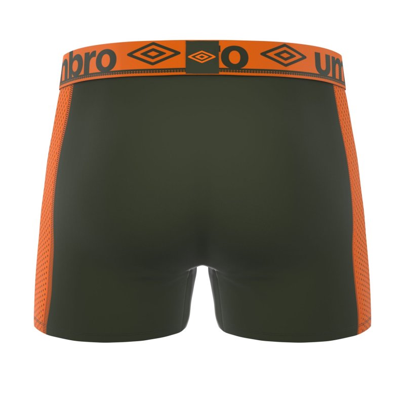 Lot de 3 Boxers homme Polyamide Kaki/Orange/Noir/Beu foncé/Jaune/Gris Uni - Umbro