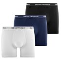 Lot de 3 Boxers homme Coton Blanc/Bleu Marine/Noir/Gris Uni - Emporio Armani