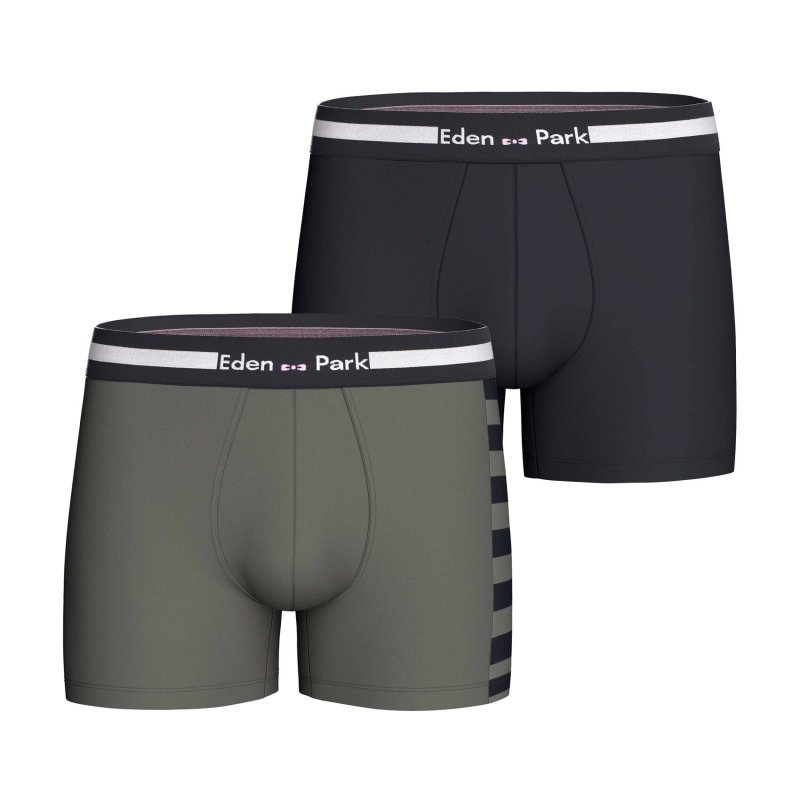 Lot de 2 Boxers homme Coton Kaki/Noir - Eden Park